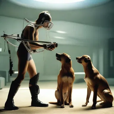 In the futuristic world, the animal trainer used advanced technology to train animals and create a perfect harmony between humans and creatures.