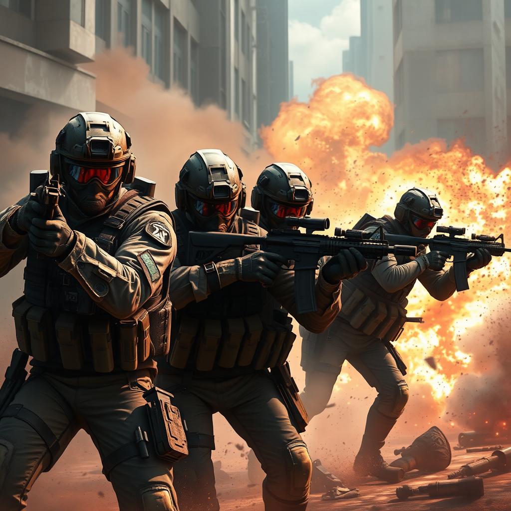 A highly stylized Call of Duty-inspired artwork featuring a group of elite soldiers in action
