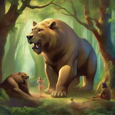 According to ancient mythology, the gods sent an animal trainer to tame and control the wild beasts in the mythical forest.