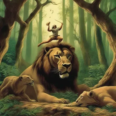 According to ancient mythology, the gods sent an animal trainer to tame and control the wild beasts in the mythical forest.