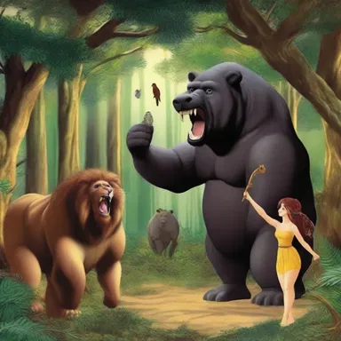 According to ancient mythology, the gods sent an animal trainer to tame and control the wild beasts in the mythical forest.