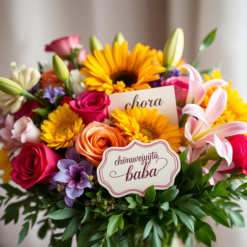 A beautiful and vibrant bouquet of assorted flowers, bursting with color and texture