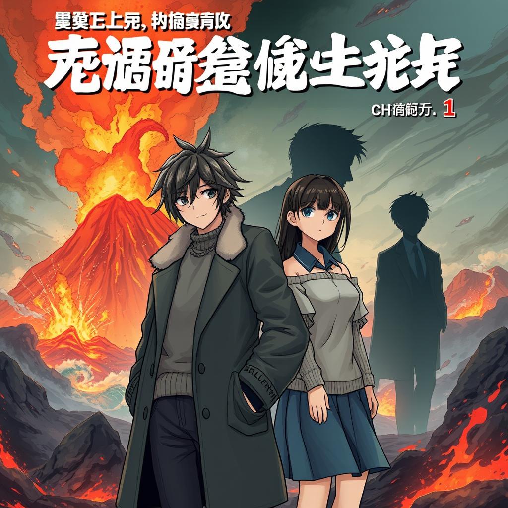 A post-apocalyptic book cover titled 'Cuộc Sống hậu Tận Thế: chương 1', featuring a volcanic landscape with signs of natural disasters like tsunamis and violent storms