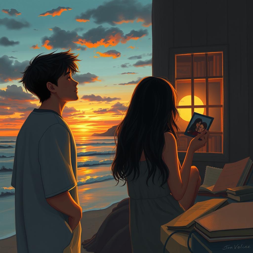 A beautiful digital painting depicting two people deeply in love, each in their own separate worlds yet connected by an invisible bond