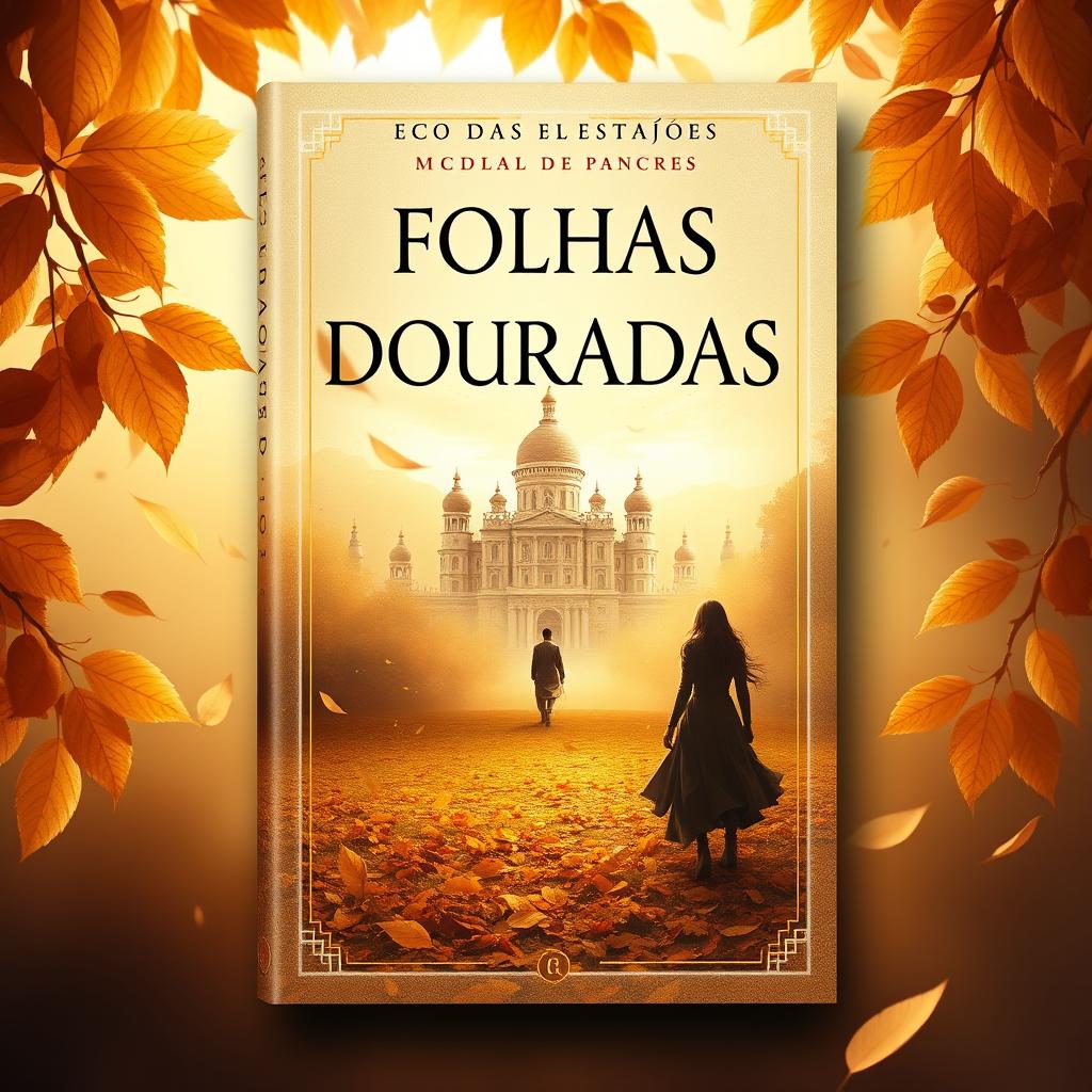 A book cover design for "Folhas Douradas," the first book of the duology "Eco das Estações