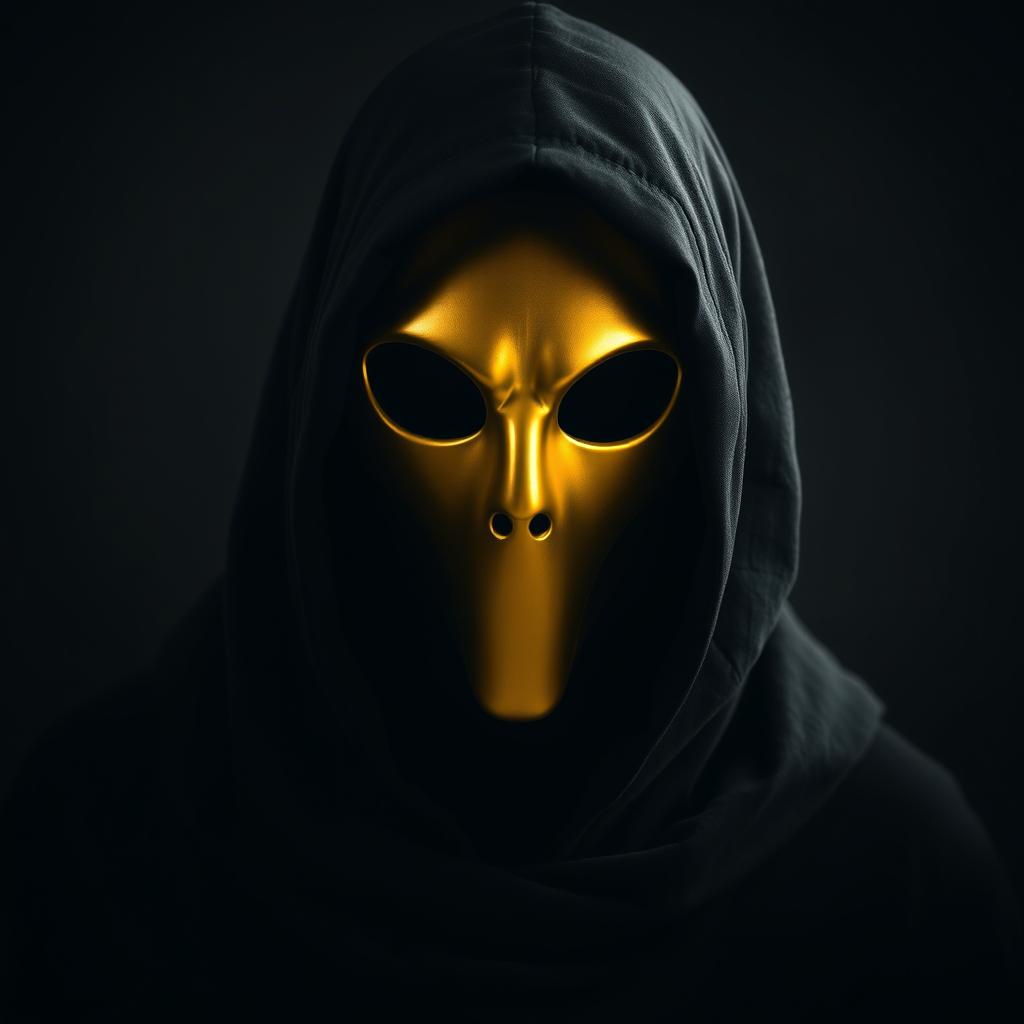 A captivating portrait of a single cultist wearing a plain, rounded golden mask that exudes an eerie and unsettling aura
