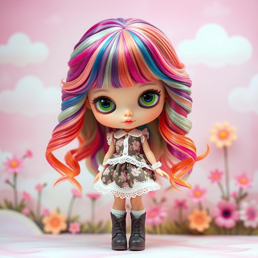 A beautiful Blythe doll with large, expressive eyes and a unique fashion style