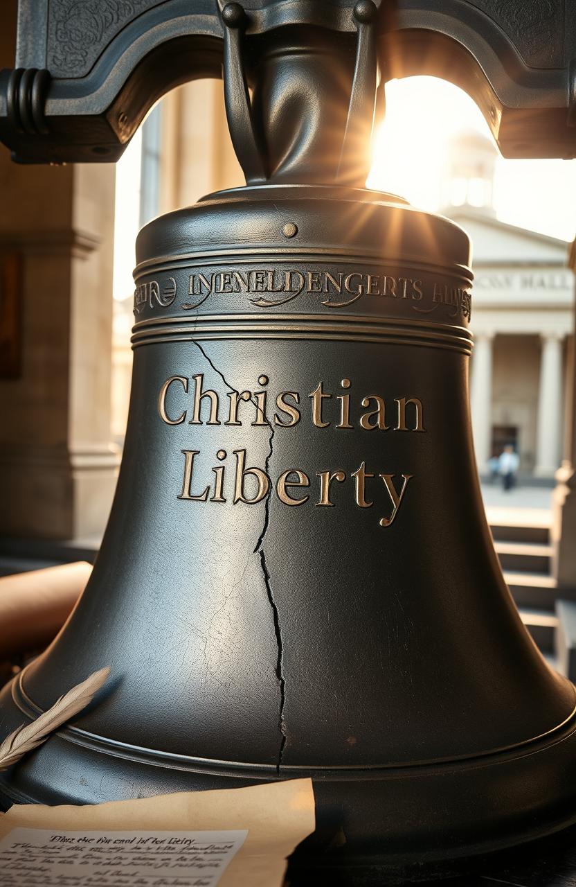 A detailed image of the Liberty Bell featuring the words 'Christian Liberty' beautifully engraved on its surface