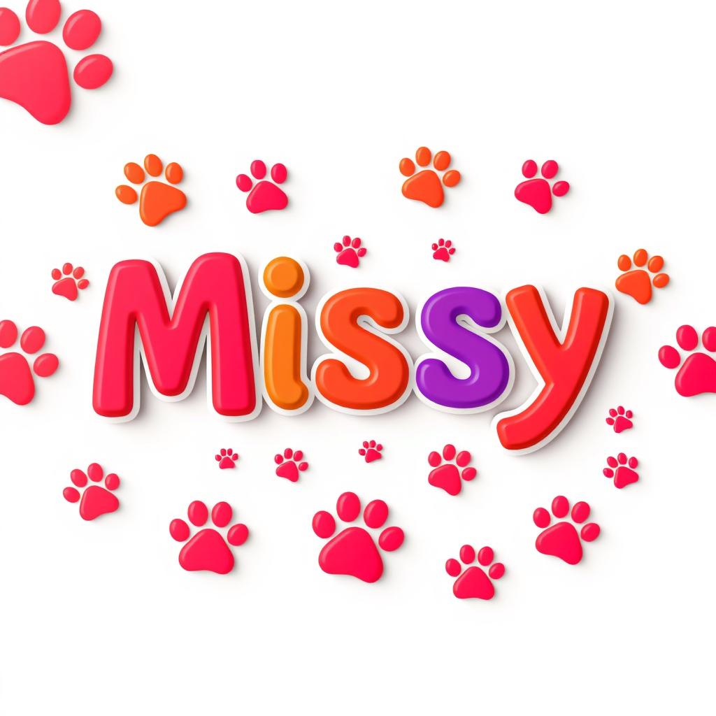 A 3D name design for 'Missy', featuring vibrant and colorful letters in shades of red, orange, and purple