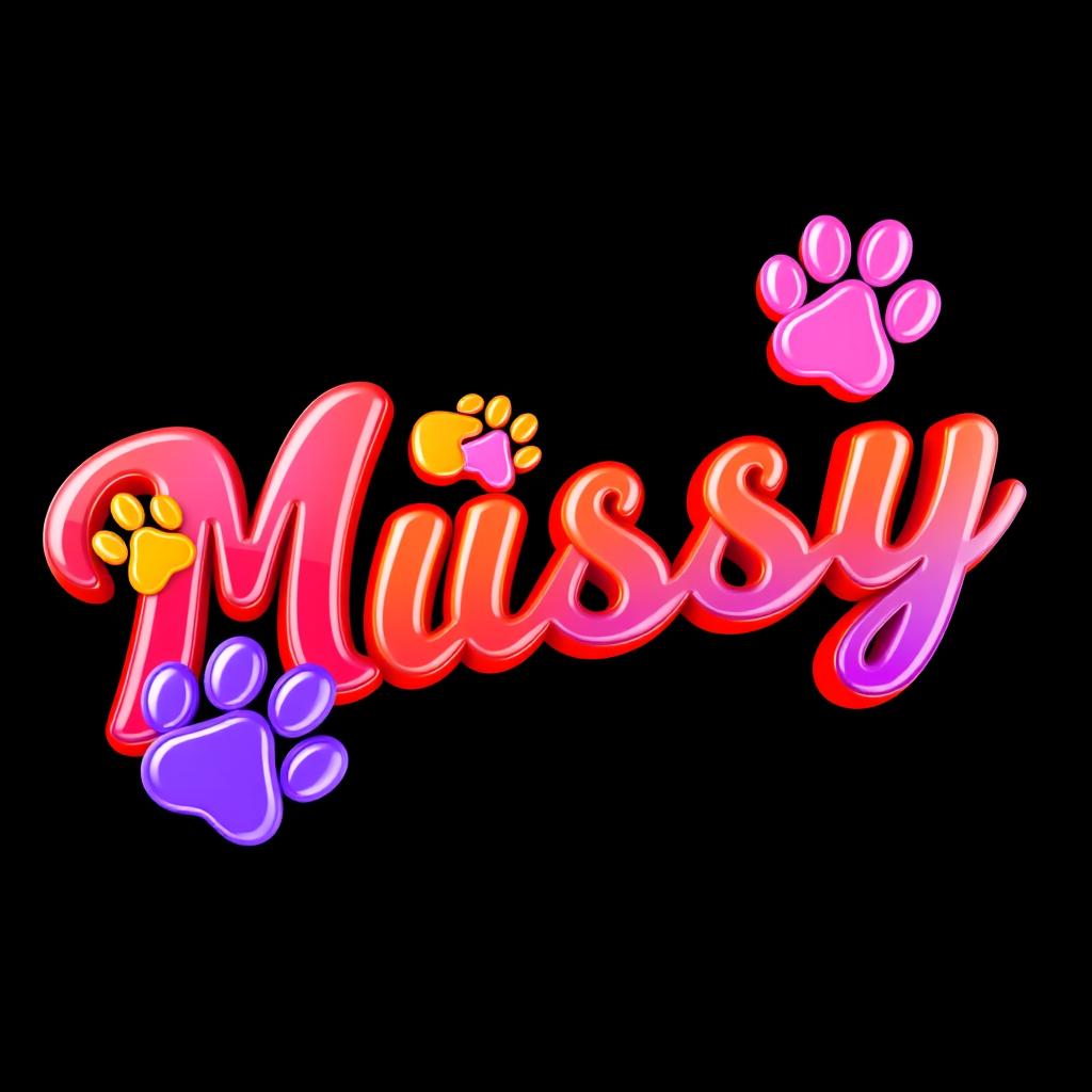 A vibrant 3D name design featuring the name 'Missy', beautifully stylized with flowing letters in brilliant shades of red, orange, and purple