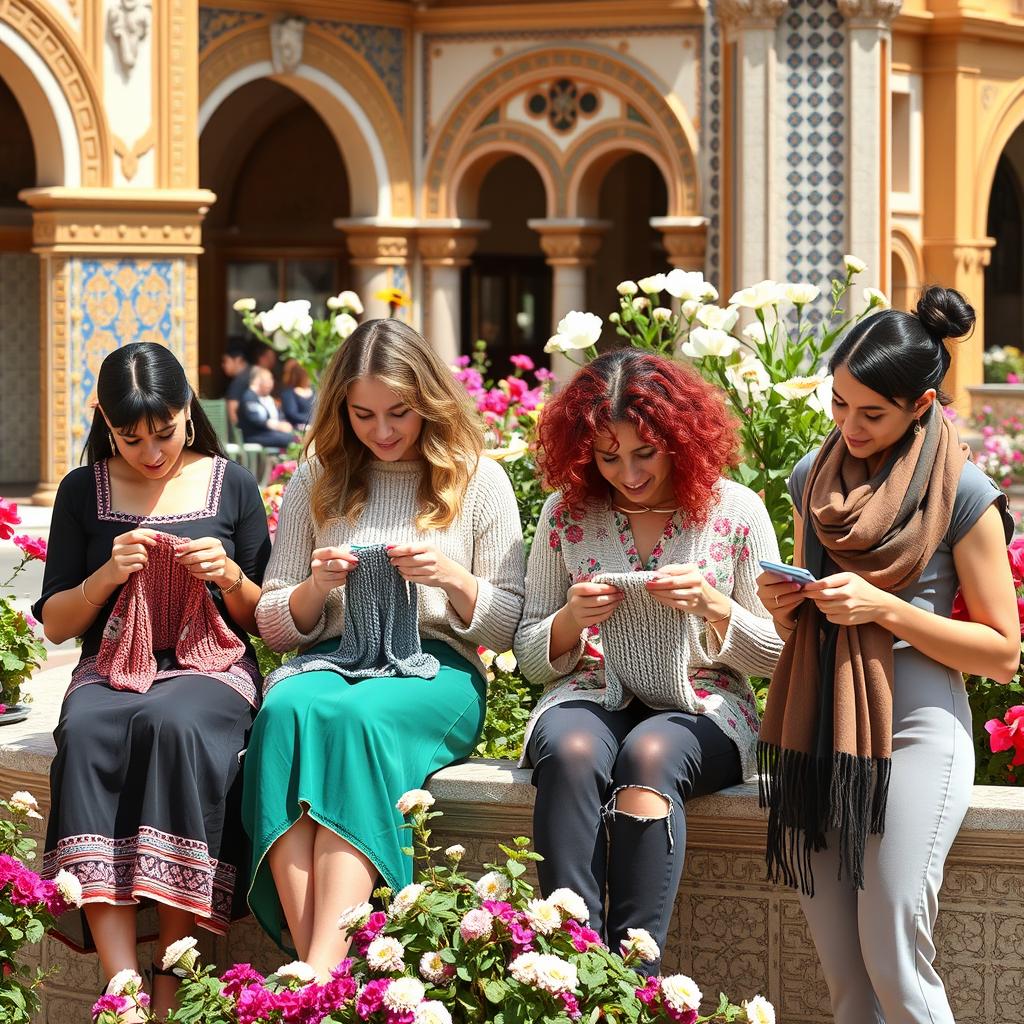 Four knitting women in Seville, styled after the 4 Tricotadeiras from imahd