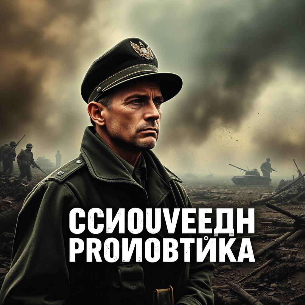 A book cover for a novel titled 'Исповедь фронтовика' (Confession of a Frontline Soldier), featuring a striking, somber scene set during wartime, with a soldier in vintage military attire, lost in thought