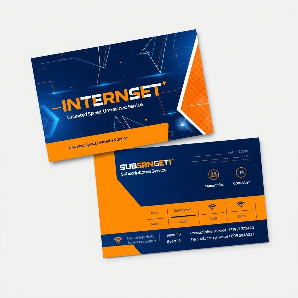 An eye-catching subscription internet service business card design featuring a futuristic and tech-inspired aesthetic