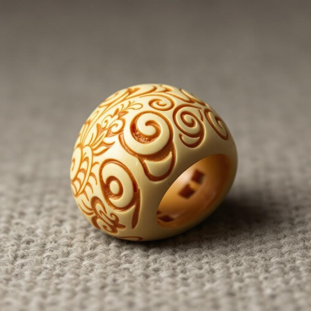 A beautifully crafted carved bone ring, featuring intricate designs and patterns etched into the surface