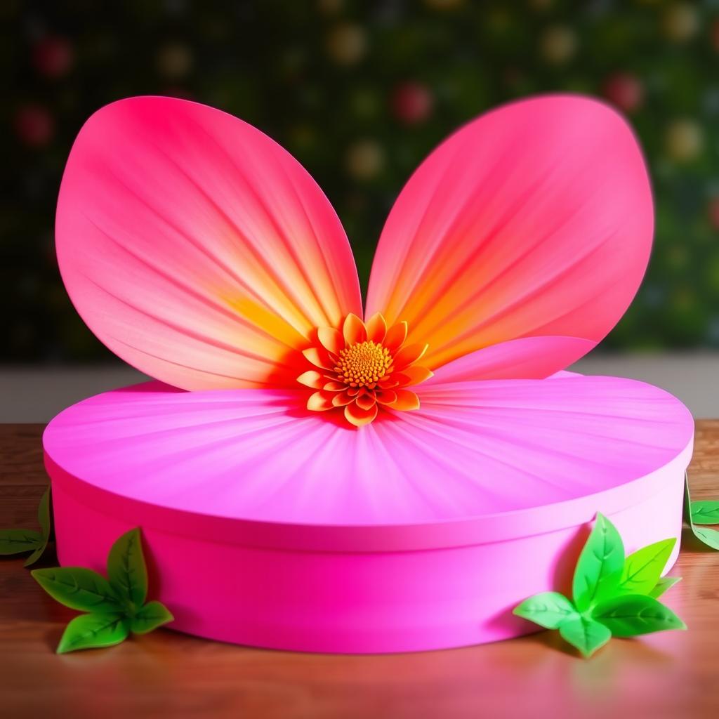 A visually striking stage design shaped like half of a flower, featuring three petals