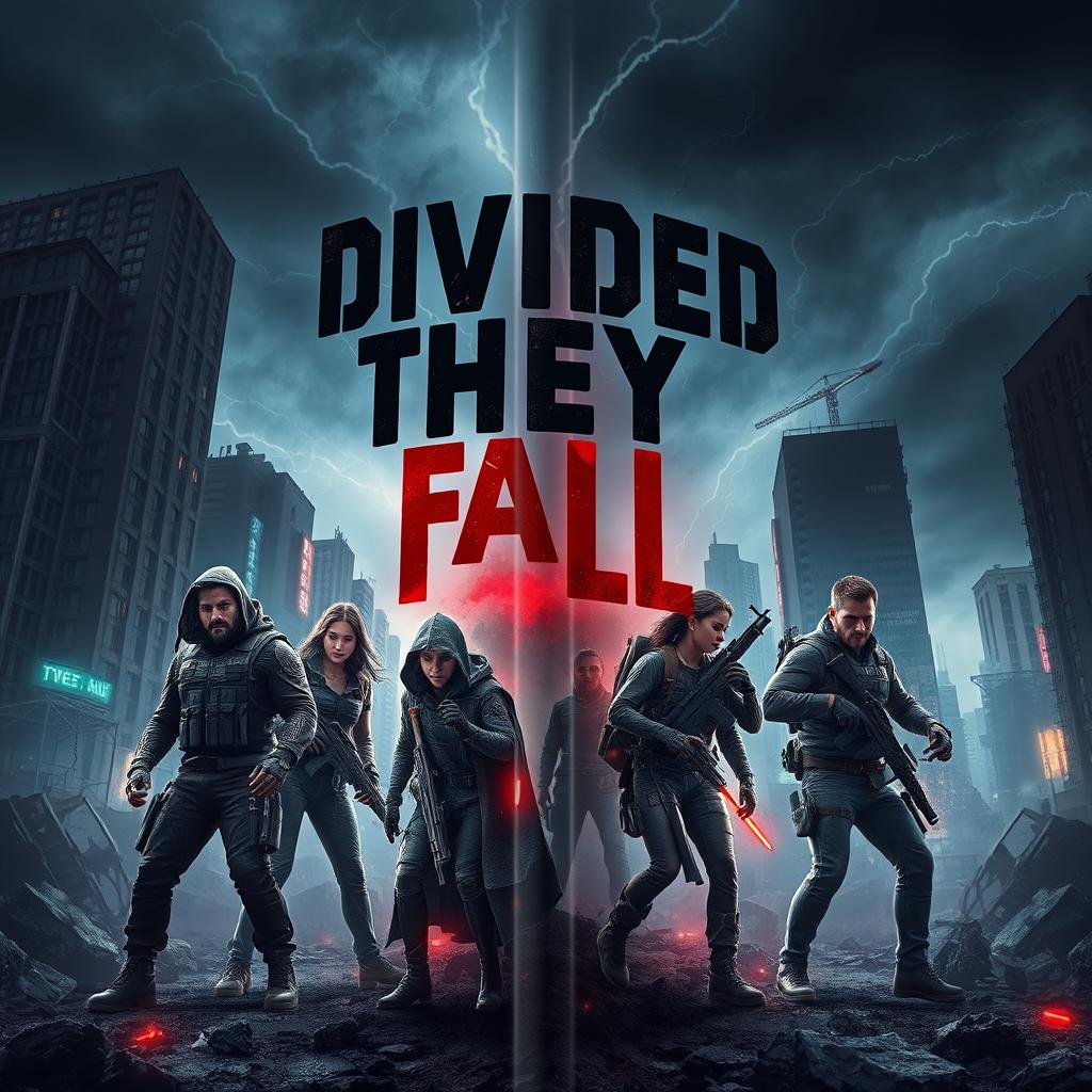 A captivating book cover for a dystopian novel, featuring an intense fight scene between two opposing families