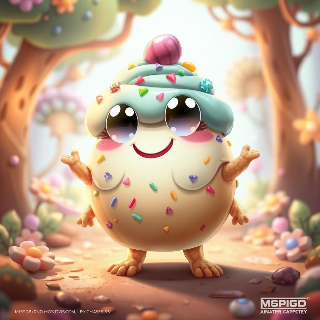 A whimsical animated pastry creature called a 'Sweetling', designed as a DnD monster