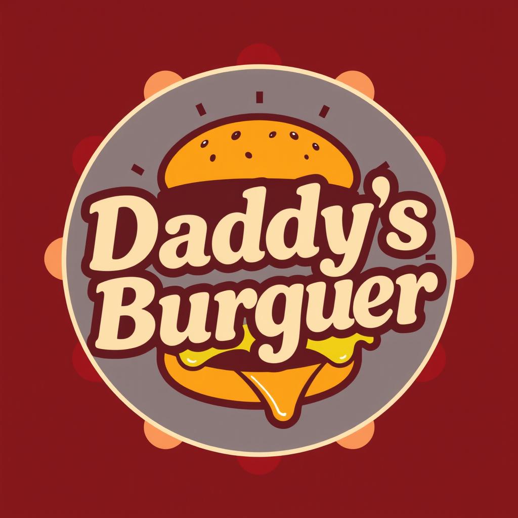 A vibrant and eye-catching logo for a hamburger restaurant named 'Daddys Burguer'