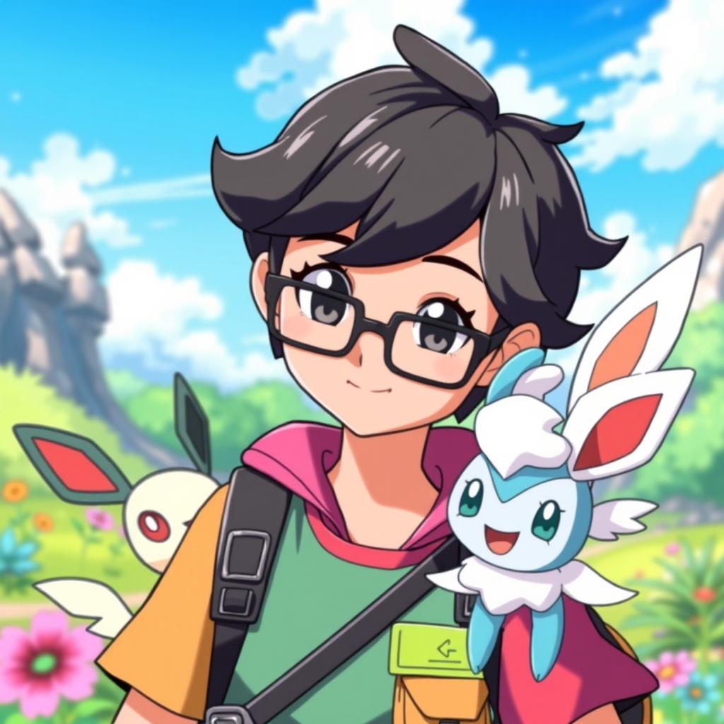 A young girl with short wavy black hair and black eyes, wearing stylish square glasses