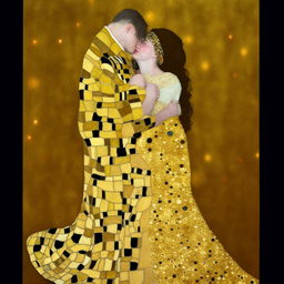 A sophisticated interpretation of Gustav Klimt's The Kiss, recreated by an artist of transcendental skill and talent