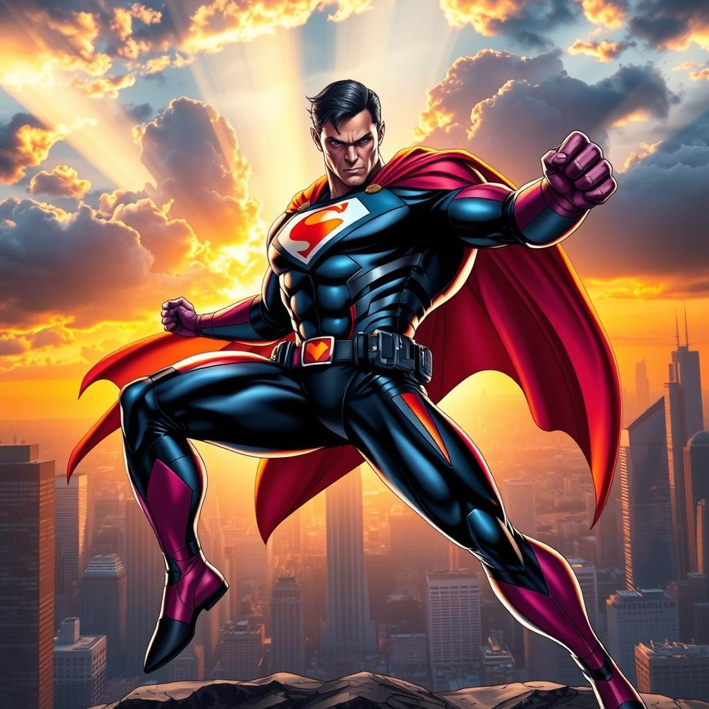 A powerful superhero in a dynamic pose, showcasing their extraordinary strength and agility