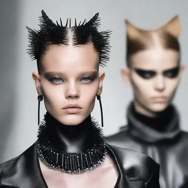 The edgy fashion collection animalised the models with leather accessories, spiked collars, and fierce makeup, giving them a brutal and unfeeling appearance.