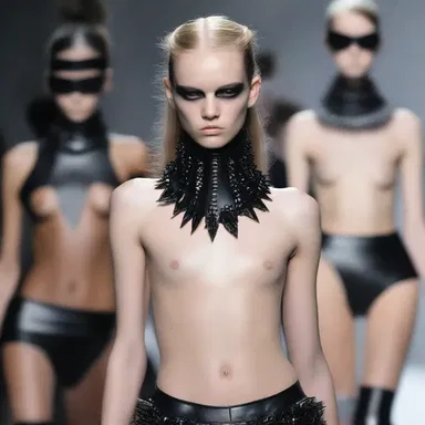 The edgy fashion collection animalised the models with leather accessories, spiked collars, and fierce makeup, giving them a brutal and unfeeling appearance.