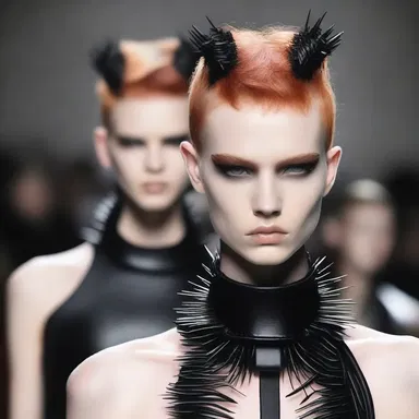 The edgy fashion collection animalised the models with leather accessories, spiked collars, and fierce makeup, giving them a brutal and unfeeling appearance.