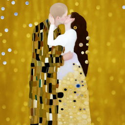 A sophisticated interpretation of Gustav Klimt's The Kiss, recreated by an artist of transcendental skill and talent