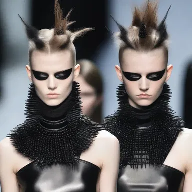 The edgy fashion collection animalised the models with leather accessories, spiked collars, and fierce makeup, giving them a brutal and unfeeling appearance.