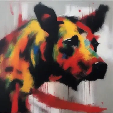 The artist's abstract painting used bold and harsh brushstrokes to animalise the emotions portrayed on the canvas, depicting a sense of brutality and inhumanity.