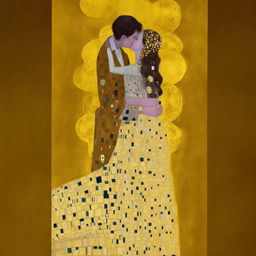 A sophisticated interpretation of Gustav Klimt's The Kiss, recreated by an artist of transcendental skill and talent