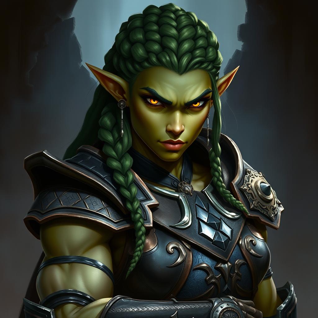 A dark fantasy character portrait of a half-orc with indigenous features
