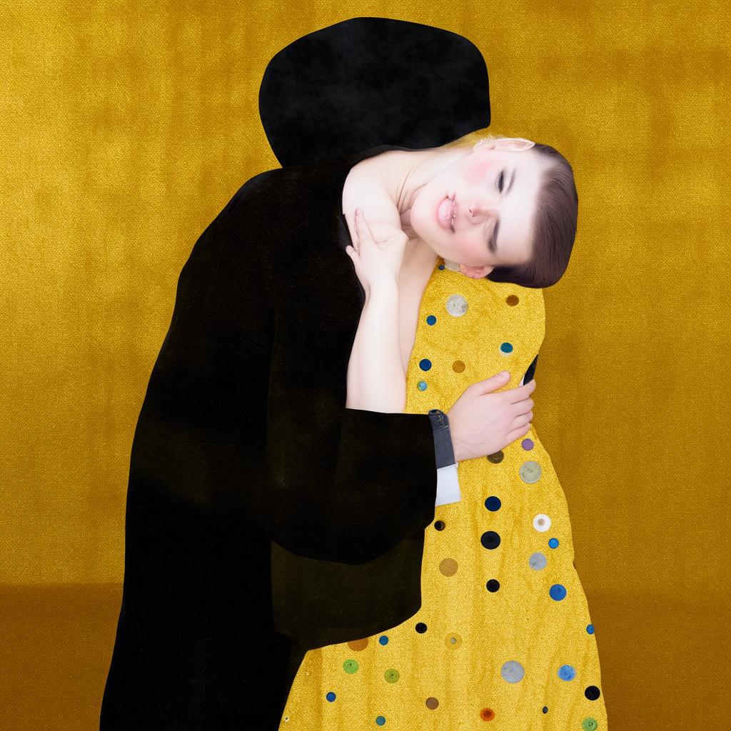 A sophisticated interpretation of Gustav Klimt's The Kiss, recreated by an artist of transcendental skill and talent