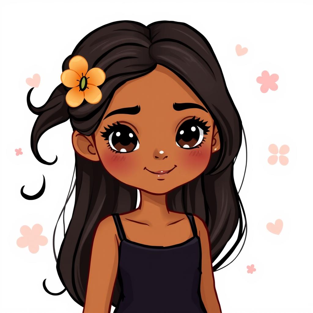 A cute portrait of a South Indian girl with brown skin and expressive features, illustrated in a charming and whimsical style