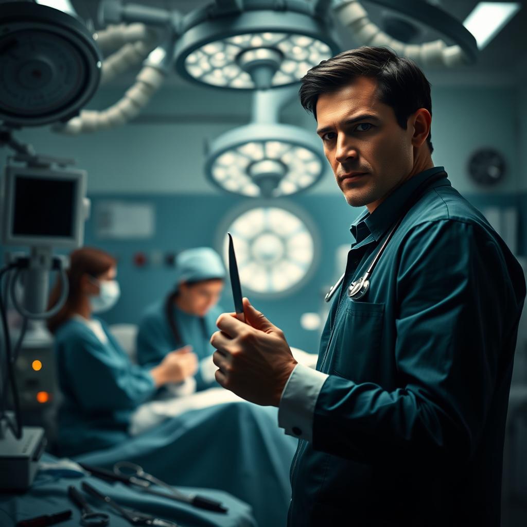 A dramatic scene in a hospital setting, specifically in the cardiac surgery wing, depicting Léna Morel, a dedicated and ambitious final-year medical intern
