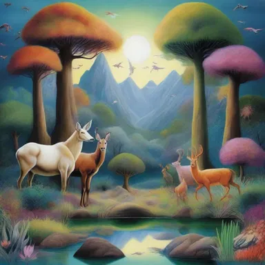 The artist's painting beautifully animalises the landscape, transforming it into a mystical animal kingdom.