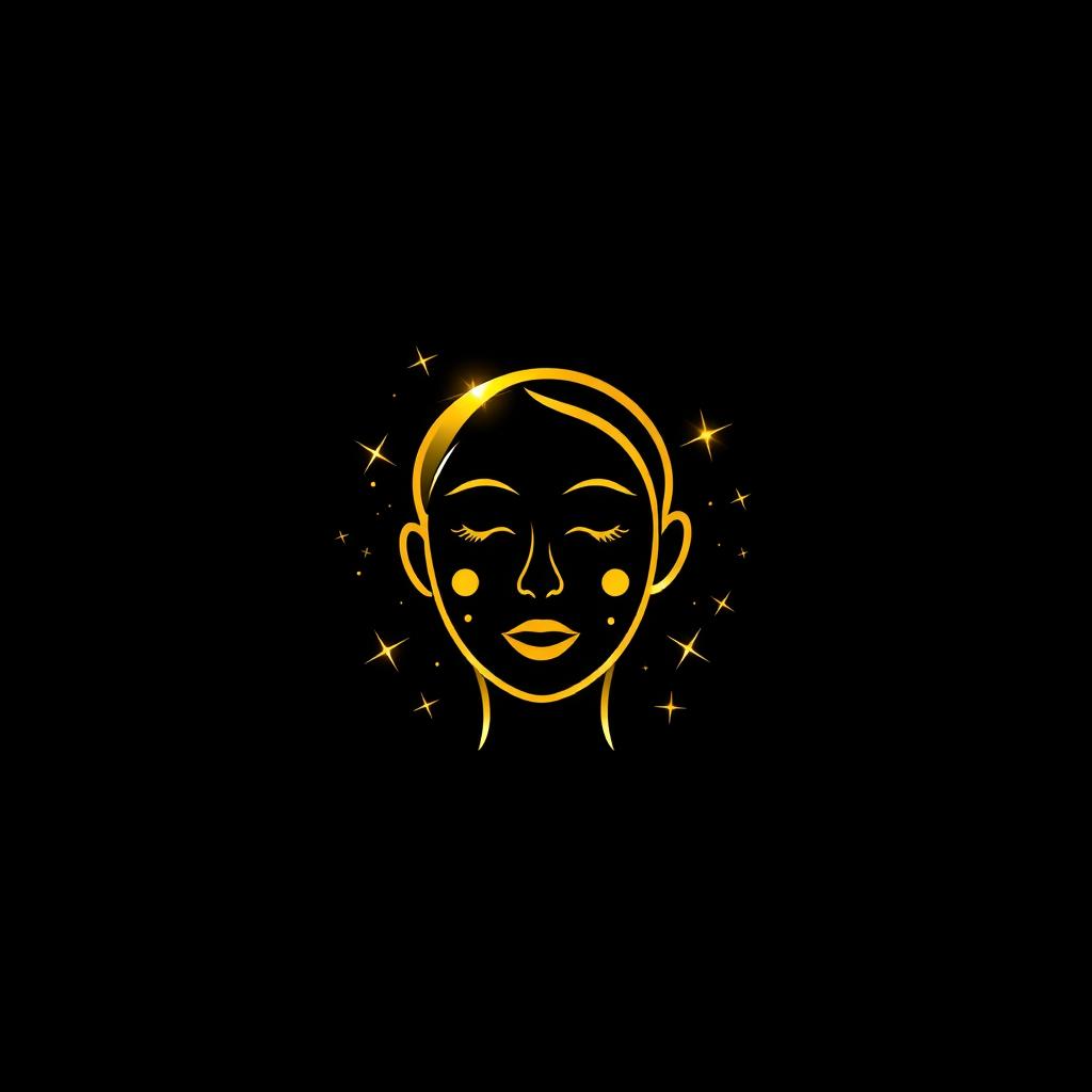 A golden yellow facial cleaning icon prominently displayed against a black background, featuring sleek and modern design elements