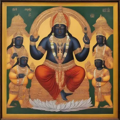 The religious painting depicts the gods as animalised figures, representing their divine qualities.