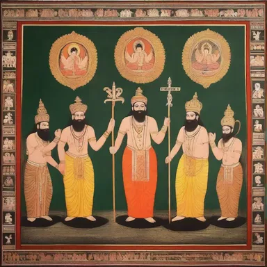 The religious painting depicts the gods as animalised figures, representing their divine qualities.