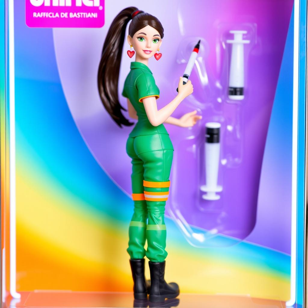 A collectible figurine of a female nurse named Rafaela De Bastiani from Unimed, aged 23