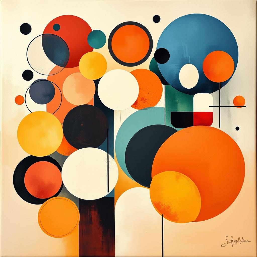 An abstract canvas composed of various shapes and forms coming together in a harmonious composition