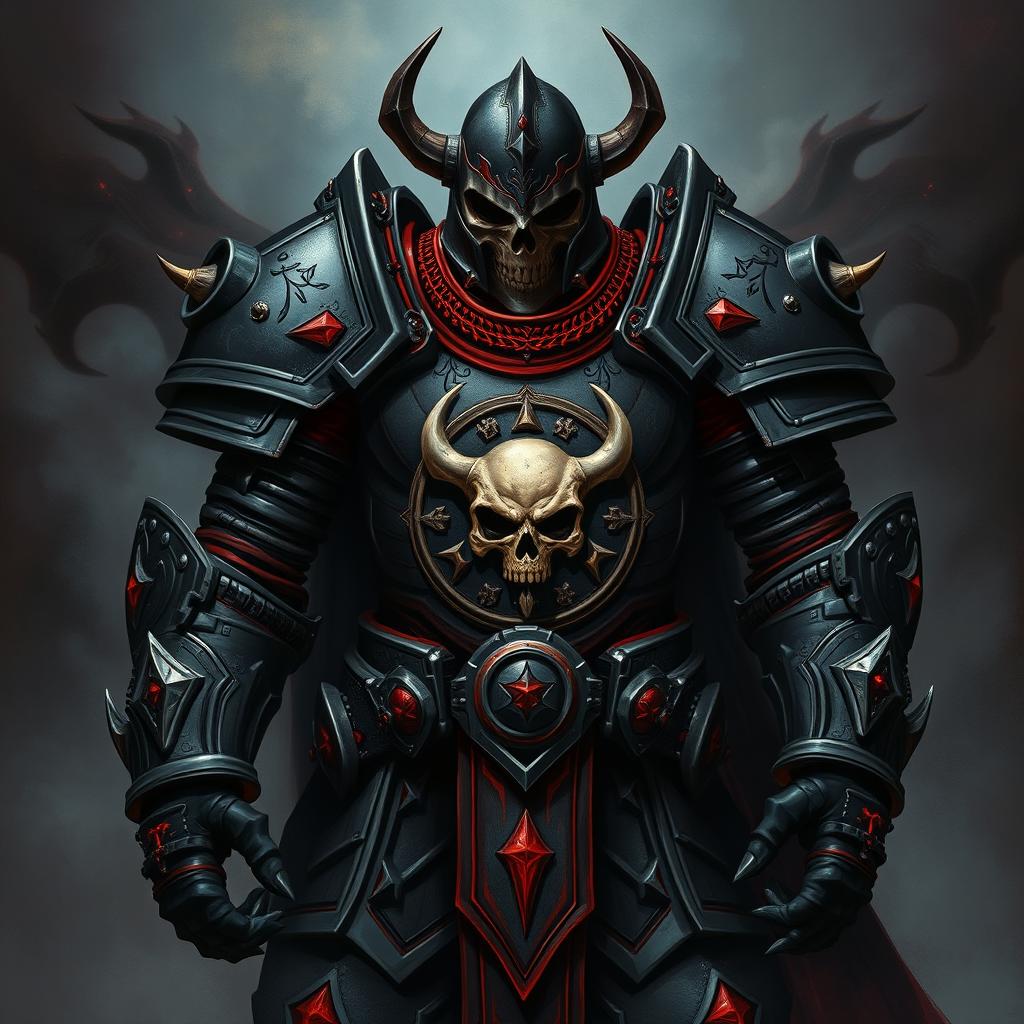 A suit of heavy armor emblazoned with Bhaal's mark, featuring the image of a skull encircled by the emblem of chaos