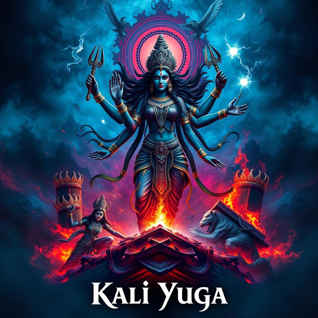 An eye-catching poster representing Kali Yuga, the current era in Hindu cosmology characterized by darkness and chaos