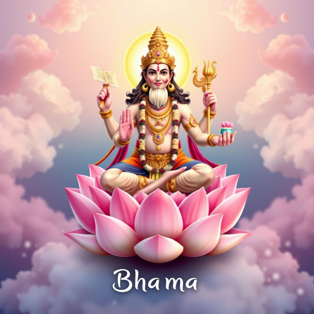 A beautifully detailed poster depicting Lord Brahma, the creator god in Hindu mythology