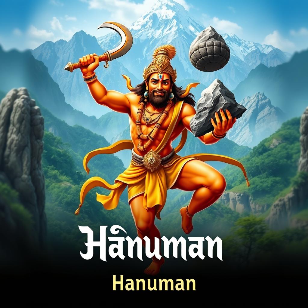 An inspiring poster of Lord Hanuman, the devoted monkey god in Hindu mythology