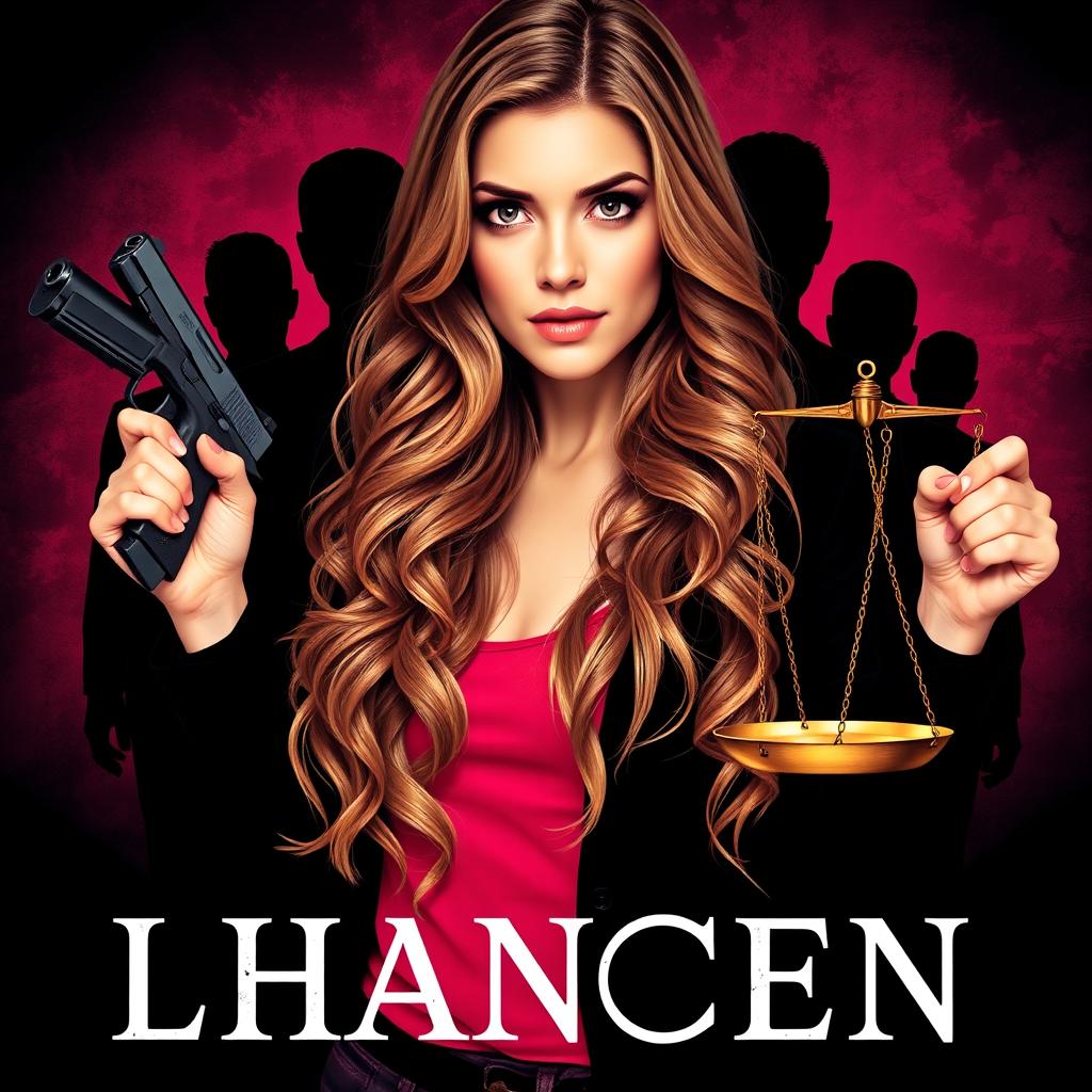 An intriguing book cover image featuring a woman with long, wavy light brown hair cascading down to her waist, and captivating hazel eyes