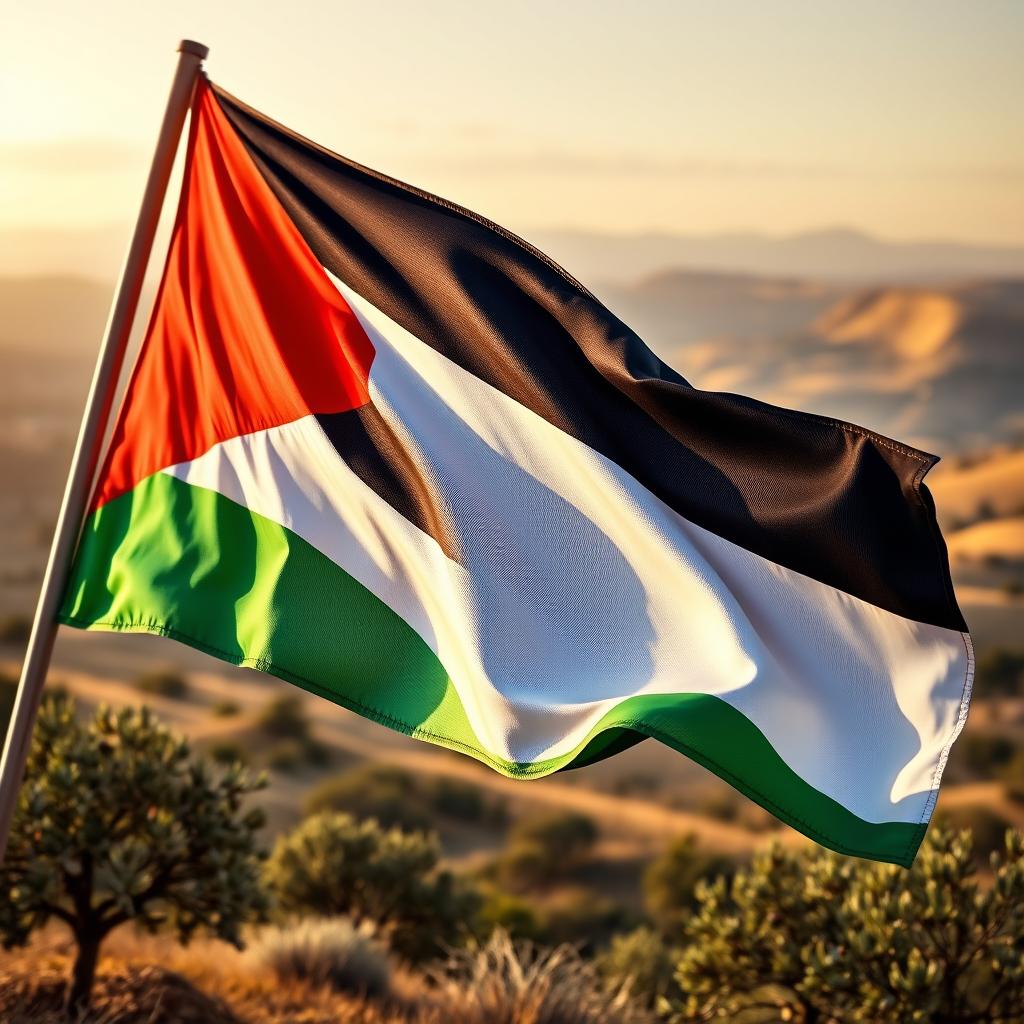 A beautifully designed representation of the Palestinian flag, featuring its distinctive color blocks of black, white, green and red