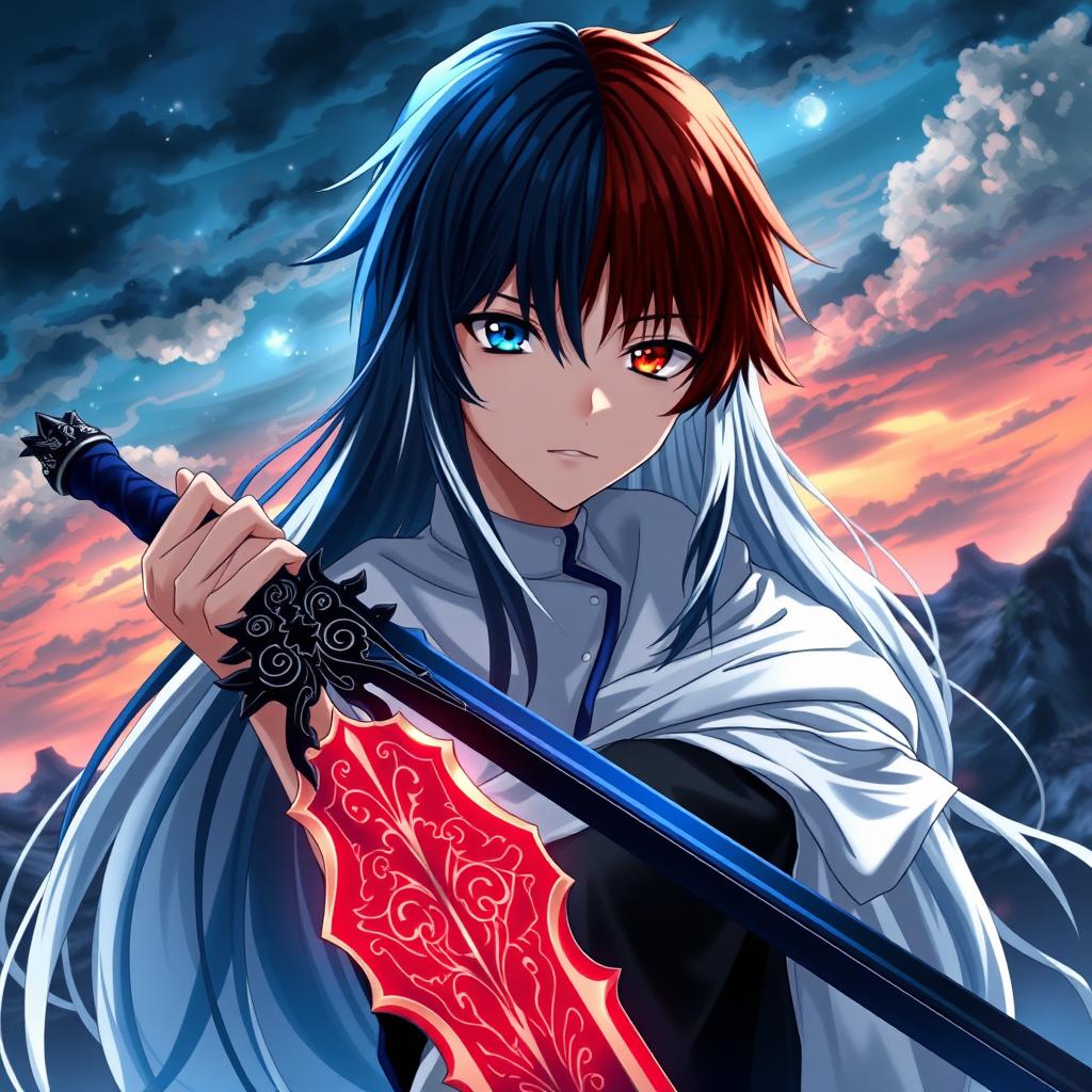 A young anime character inspired by Bleach, featuring long hair that is half black and half white