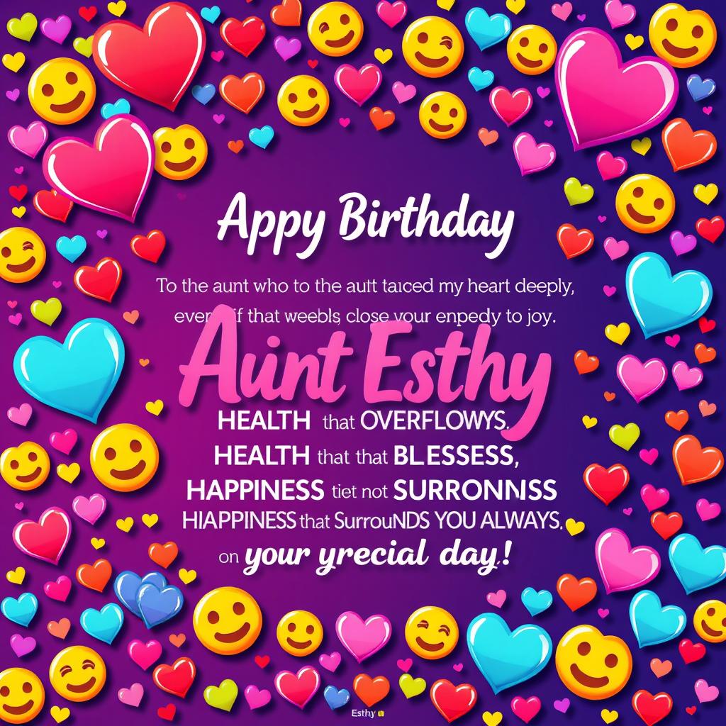 A beautiful birthday card design featuring heartfelt birthday wishes for Aunt Esthy